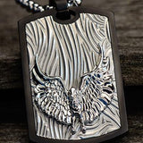 Hollis Bahringer Freedom Eagle Steel Dog Tag Mens Necklace Close-up