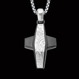 Hollis Bahringer Gotham Cross Modern Mens Steel Necklace Front View