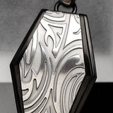 Hollis Bahringer Gotham Shield Mens Necklace w Black Steel Close-up