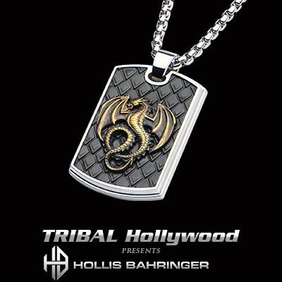 Hollis Bahringer KINGDOM Dragon Dog Tag Black IP Steel Mens Necklace