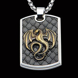 Hollis Bahringer Kingdom Dragon Dog Tag Black Steel Necklace Front View