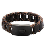 La Scala Mens Leather Bracelet with Dark Brown Leather Links 2