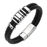 Mens Black Leather Bracelet CORSAIR with Stainless Steel