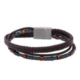 Stoned Leather Triple Cord Hematite Mens Leather Bracelet