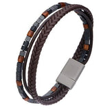 Stoned Leather Triple Cord Hematite Mens Leather Bracelet Alt View