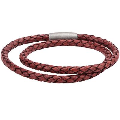Stack Time Brick Red Double Wrap Mens Leather Bracelet