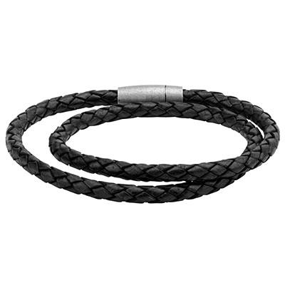 Braided Leather Rope Bracelet - Double Wrap - Black