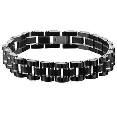 Aura Carbon Fiber Black IP Steel Modern Mens Bracelet