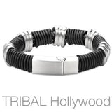 Mens Bracelet GIGAWATT with Steel and Wrapped Leather Reverse View