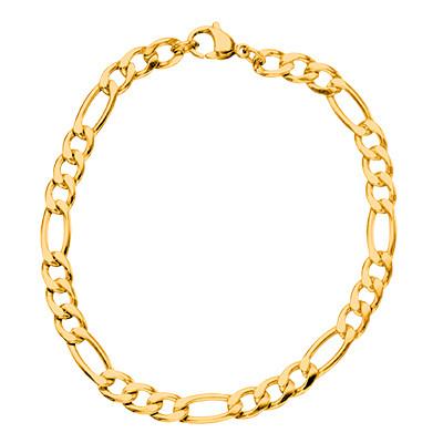 Italiano Gold IP Stainless Steel Figaro Chain Mens Bracelet