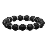 In Gear Steel Gear Discs Black Lava Mens Bead Bracelet