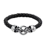 Leather Mens Bracelet DEVIL'S POISON with Steel Skulls