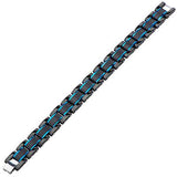 BLUE STRIPE Carbon Fiber Black Stainless Steel Mens Bracelet Flat View