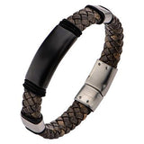 Elemental Dual Tone Brown Mens Braided Leather Bracelet