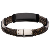Elemental Dual Tone Brown Mens Braided Leather Bracelet Alt View