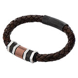 Triple Shot Mens Bracelet Brown Leather with Black Steel 
