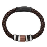 Triple Shot Mens Bracelet Brown Leather with Black Steel 1