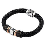 Sweet and Sour Mens Leather Bracelet Rose Gold Steel Beads
