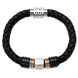 Sweet and Sour Mens Leather Bracelet Rose Gold Steel Beads 1