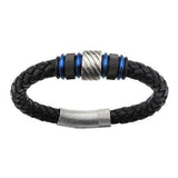 Black Leather Mens Bracelet LAGUNA with Blue Steel Alt View
