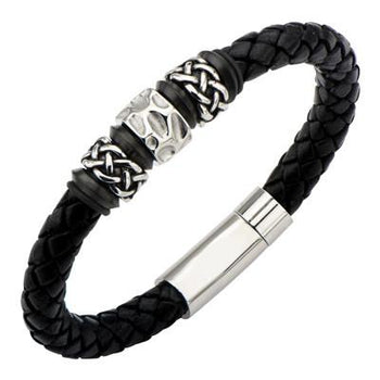 Mens Bracelet CELTIC KNOT in Steel and Braided Leather