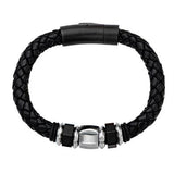 Nightlife Mens Leather Bracelet with Hexagonal Steel Bead 1