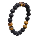 Molten Tiger Black Lava and Tigers Eye Mens Bead Bracelet Alt View