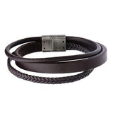 Triple Play Brown 3 Cord Multi-Design Mens Leather Bracelet