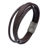 Triple Play Brown 3 Cord Multi-Design Mens Leather Bracelet Alt View