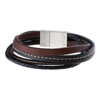 Quad Brown Black 4 Cord Multi-Style Leather Mens Bracelet 