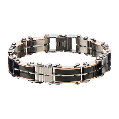 Two-Sided Bracelet THE DOUBLE TEAM Black and Rose Gold Steel