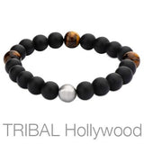 Mens Bead Bracelet TIGER PAW Black Onyx and Tigers Eye
