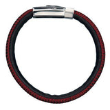 Black Leather Mens Bracelet RED BARON with Red Stitching Top View