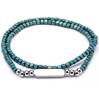 Olive Hematite Double Wrap Mens Square Bead Bracelet