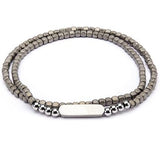 Gray Hematite Stone Double Wrap Mens Square Bead Bracelet