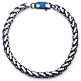 Blue Edge Natural and Blue Steel Mens Franco Link Bracelet Top View