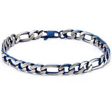 Blue Tint Natural and Blue Steel Mens Figaro Link Bracelet