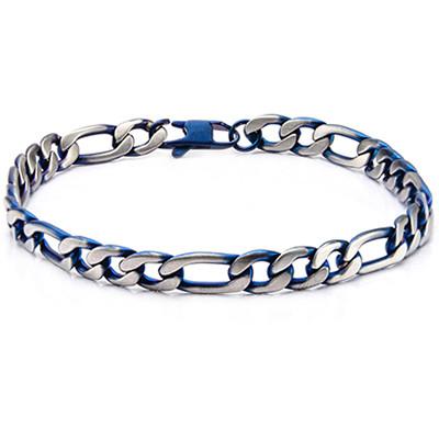Blue Tint Natural and Blue Steel Mens Figaro Link Bracelet