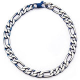Blue Tint Natural and Blue Steel Mens Figaro Link Bracelet Top View