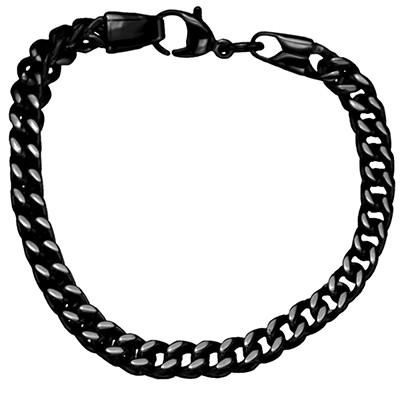 Roma Black Steel Mens Italian Franco Link Chain Bracelet