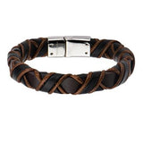 Coffee Buzz Light Brown Black Woven Mens Leather Bracelet