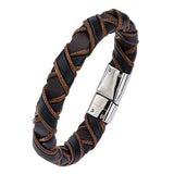 Coffee Buzz Light Brown Black Woven Mens Leather Bracelet Alt View