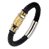 Gold Rush - Gold IP Steel Barrel Bead Black Leather Bracelet Alt View