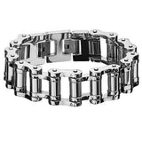 Large MOTOR CITY Bike Chain Mens Bracelet in Stainless Steel