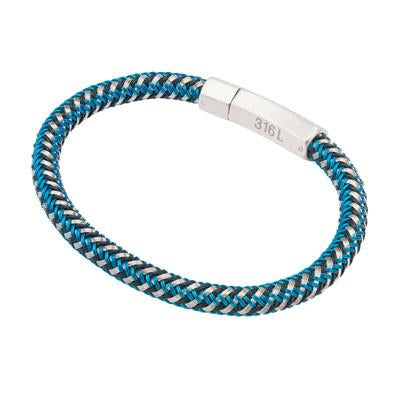 Trifecta Blue, Black and Natural Steel Mens Woven Bracelet