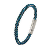 Trifecta Blue, Black and Natural Steel Mens Woven Bracelet Alt View 1