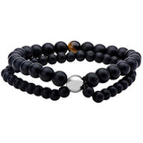 Black Onyx and Tigers Eye Mens Double Strand Bead Bracelet