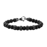 Vesuvio Black Lava Rock Steel Skulls Mens Bead Bracelet