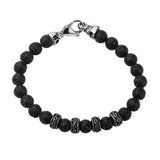 Vesuvio Black Lava Rock Steel Skulls Mens Bead Bracelet Alt View