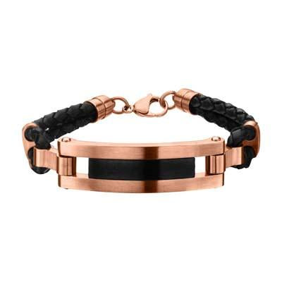 Men's Woven Black and Blue Ion-Plated Stainless Steel Leather Bracelet